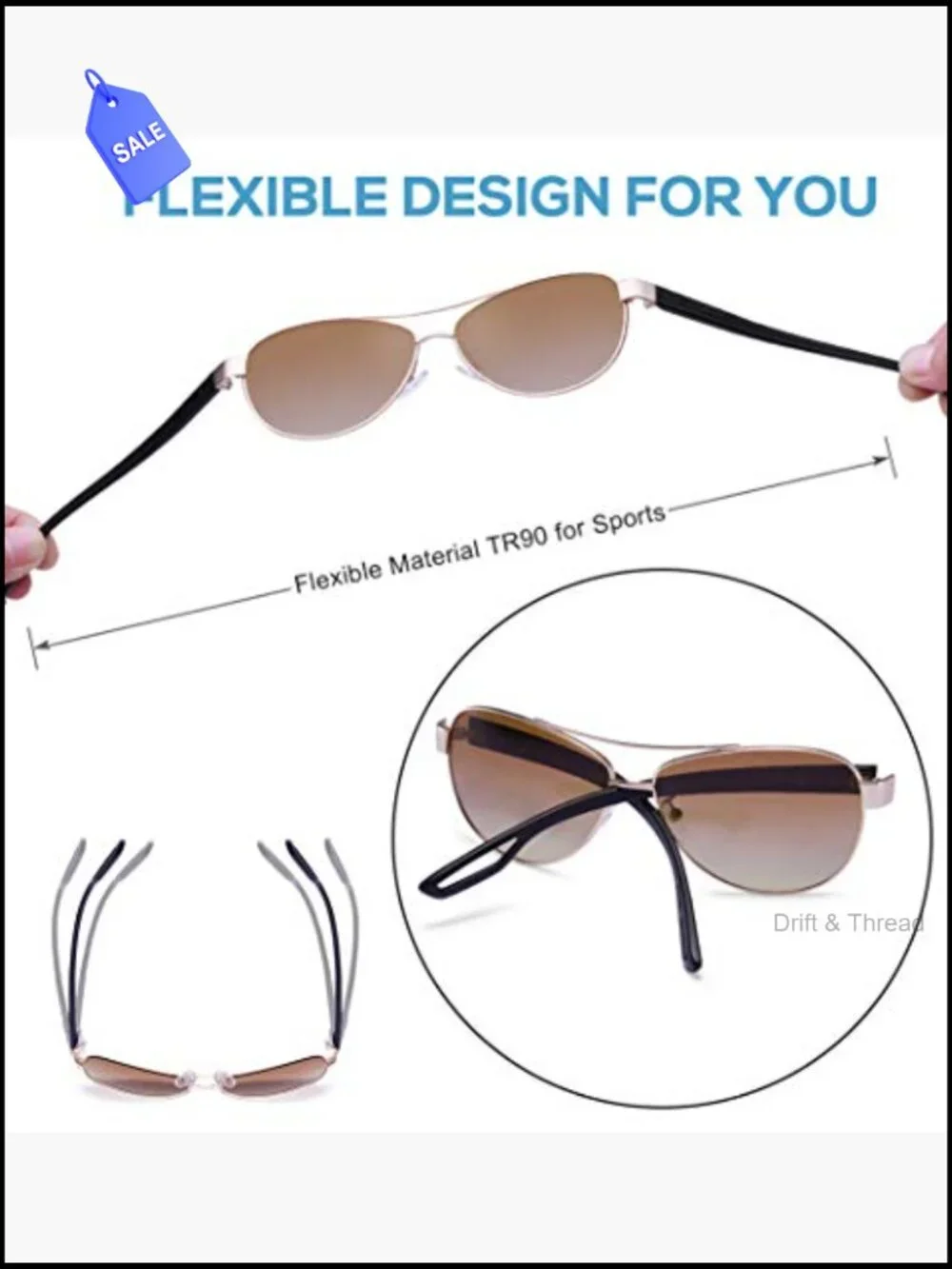 Polarized UV400 Sunglasses Women TR90 Flexible Metal Frame Large Coverage